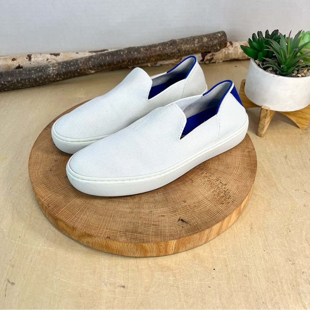 Rothy’s Slip-On Sneakers | Bright White & Cobalt Blue | Size 7.5